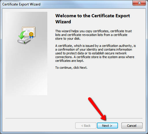 Certificate Export Wizard 1