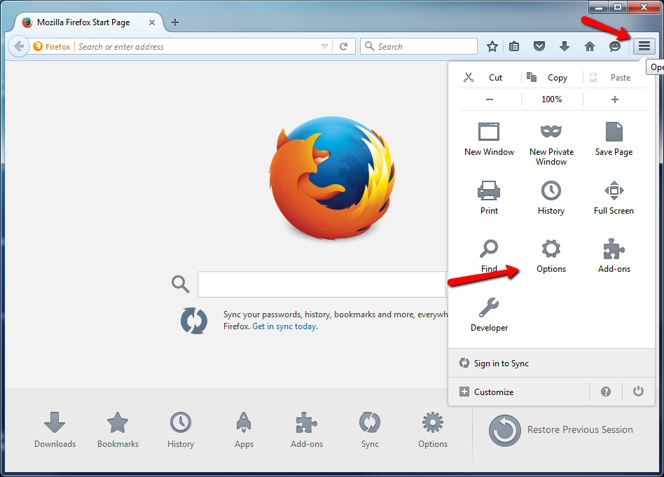 Firefox Options 