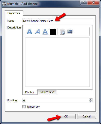 Mumble Create Channel Screen 2