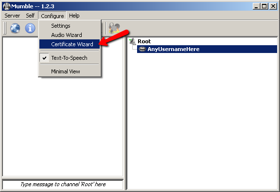 Mumble Certificate Wizard Screen 1
