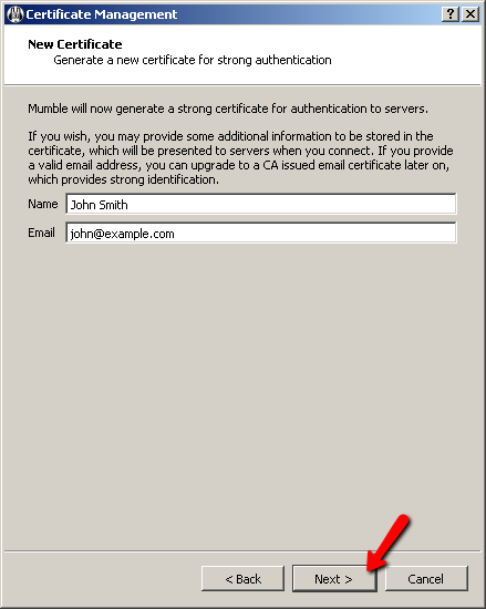 Mumble Certificate Wizard Screen 3