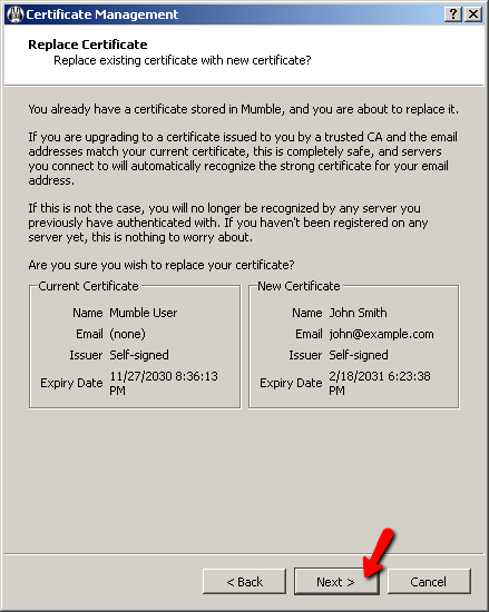 Mumble Certificate Wizard Screen 4