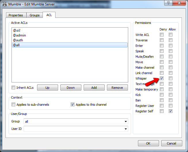 Mumble Edit Server ACL Screen 4